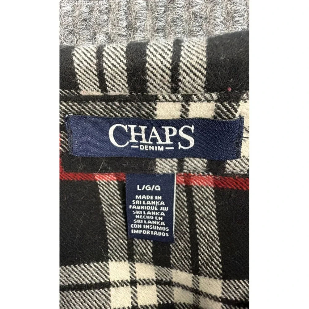 CHAPS Red Black White Womens Full Zip Flannel Shirt Jacket Plaid Long Sleeve - L